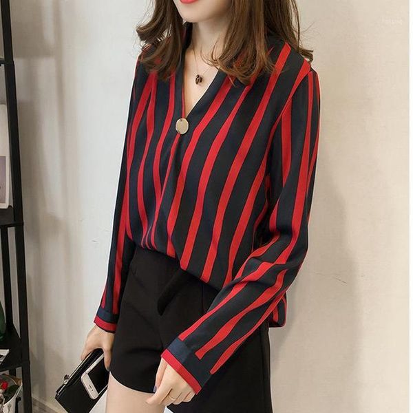 

women and blouses ladies clothes stripe chiffon blusas mujer de moda 2020 blusas femininas fashion blouse1, White