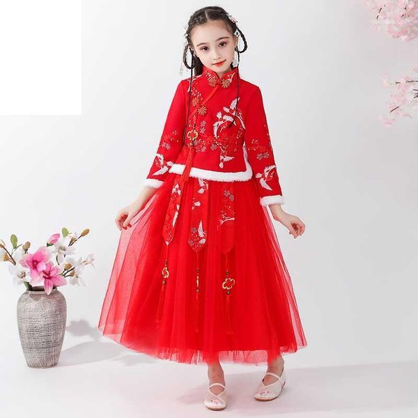 

ethnic clothing lovely flower girl dress for wedding chinese girls hanfu chi-pao princess kids perform pography dresses dance wear1, Red