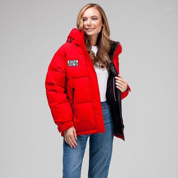 

ceprask 2020 new winter women's jacket bright colors insulated puffy coat collar hooded parka loose cut plus size1, Black