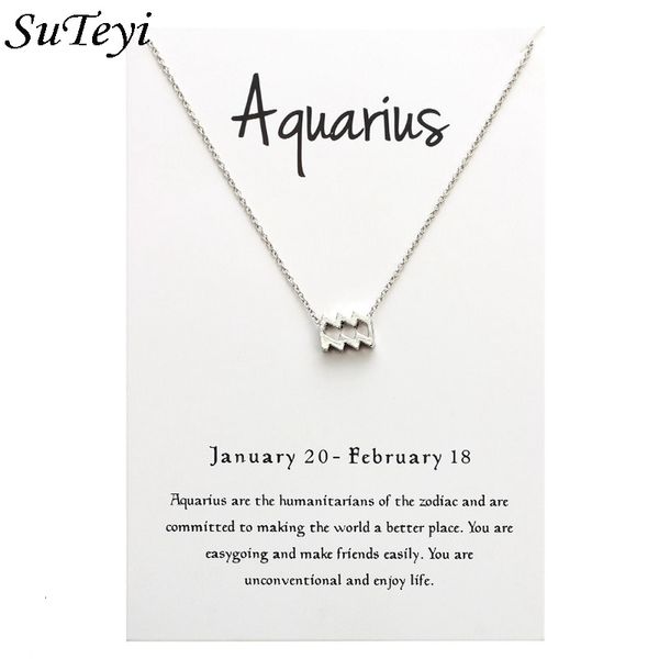 

suteyi 12 constellation card sliver gold aquarius pisces cancer sagittarius pendant necklace for woman birthday gift