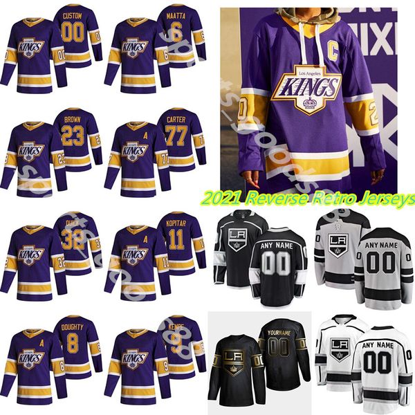 

los angeles kings 2020-21 reverse retro jersey 11 anze kopitar 32 jonathan quick 8 drew doughty 77 carter hockey jerseys, Black;red