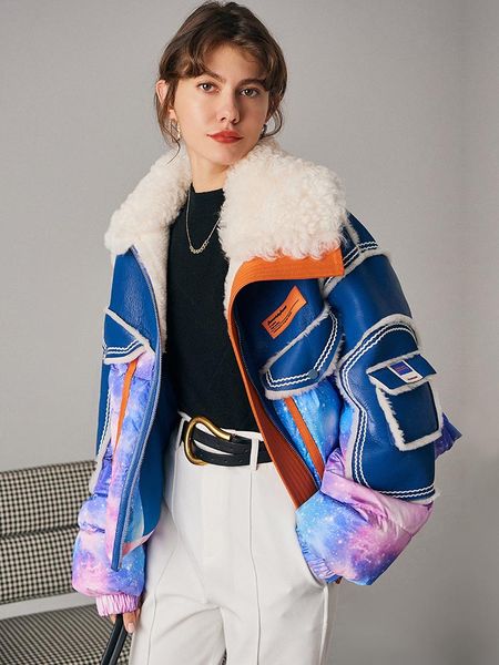 

women's fur & faux 90% white duck down winter jackets genuine wool female jacket warm oversized clothes women casaco zjt1522, Black