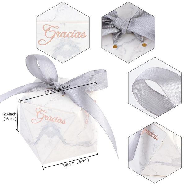 

ourwarm 10pcs marbling kraft paper candy box french spanish thank you gift bag ribbon wedding baptism party favor decoration bbywok