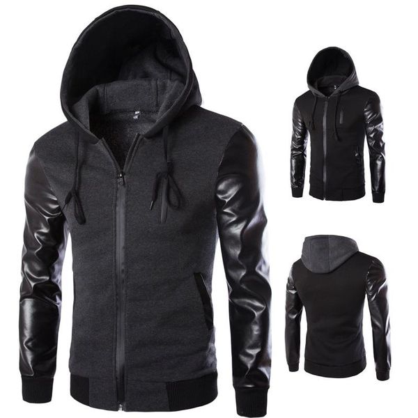 

men's jackets spring patchwork hooded jacket zipper chest design europe and the united states large size coat, Black;brown