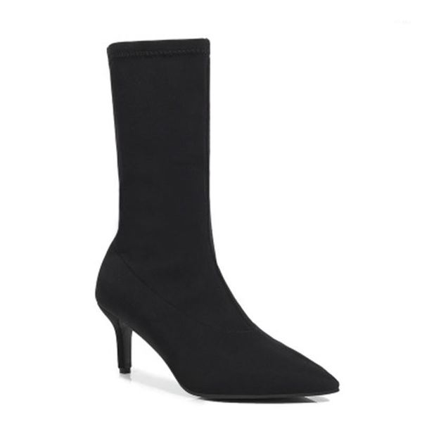 

boots women stretch fabric socks ankle for pointed toe high heel shoes woman autumn winter heel1, Black
