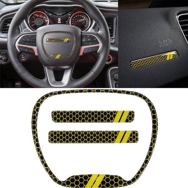 

yellow steering wheel emblem trim cover kit for dodge challenger /charger 2015 up auto interior accessories