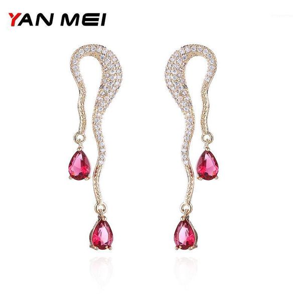 

yanmei geometric ear shape crystal dangle earrings for ladies 2colours cubic zirconia pendientes mujer fashion jewelry yme76861, Silver