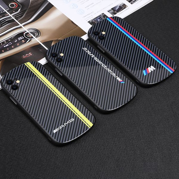 

tempered glass phone cases for iphone 11 xs max carbon fiber pattern fall prevention sports car brand iphone 12 hard shockproof mobile case