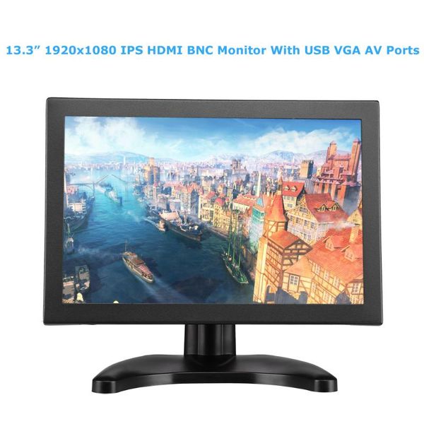 

monitors eyoyo 13.3" ips bnc monitor 1920x1080 fhd lcd display vga av usb screen for pc lapcomputer home security cctv system