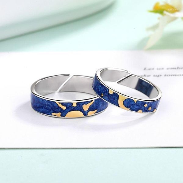 

sun moon couple ring fashion personality painting opening adjustable rings t4md1, Golden;silver