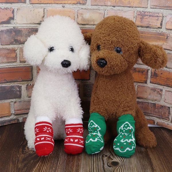 

4pcs cute dog socks shoes pets knit socks autumn winter small dogs cat shoes chihuahua boots anti slip skid bottom pet bbytja