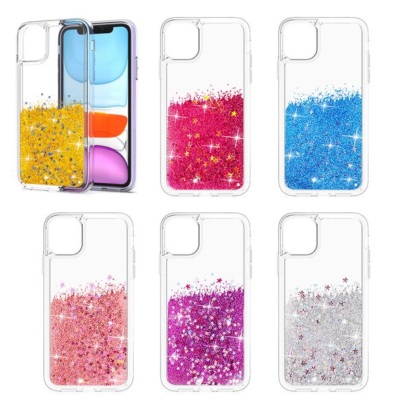 Glitter Liquid Quicksand Case для iPhone 13 12 11 Pro Max iPhone13 Mini XR XS TPU + PC Bling Sequins Защитная четкое покрытие