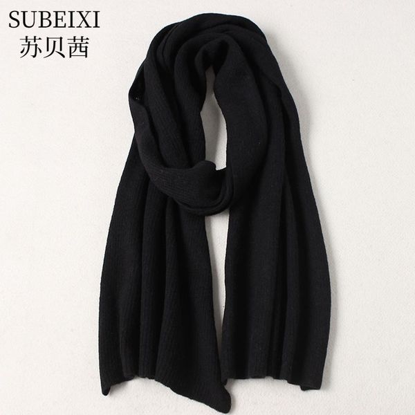 

white pure scarf women's autumn and winter versatile knitting black simple thin 100% wool bib man, Blue;gray