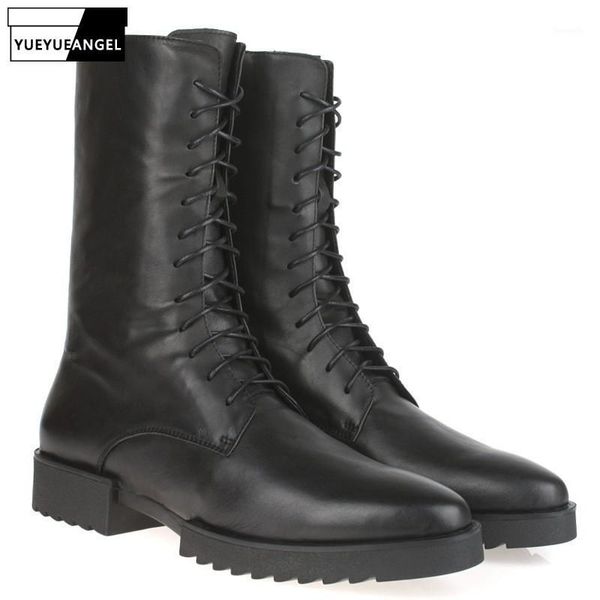 

boots 100% real leather men fashion platform high knight autumn winter retro zip pointed toe botas hombre black1, Black