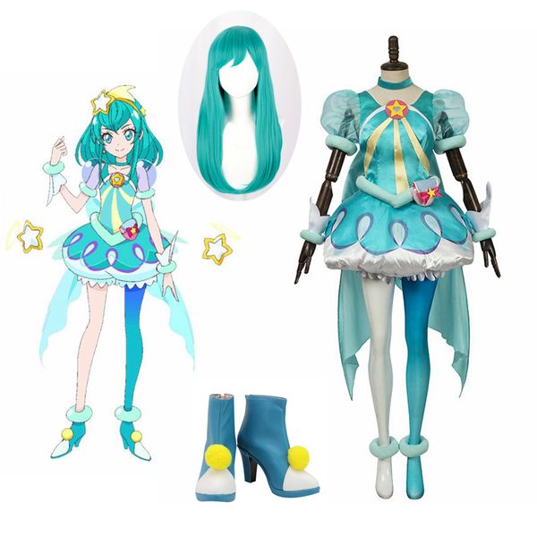 Alta qualità Unisex Anime Star Twinkle Precure Hagoromo Lala Cure Milky Costumi Cosplay Set di abiti Parrucca Scarpe