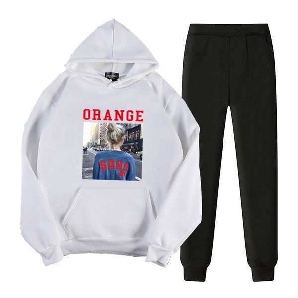 

2020 autumn winter women's hoodies suit mantracksuits letter 0-neck fleece keep warm clothes sweatshirt + long pant 2 piece set, White