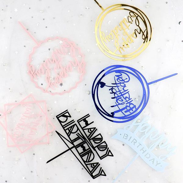 

rose gold happy birthday cake er acrylic letter gold silver cake flag decoration for boy birthday party wedding supplies1