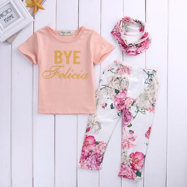 

2020 new style 3pcs newborn toddler infant baby girls floral outfit t shirt pants leggings pink clothes hairband1, White