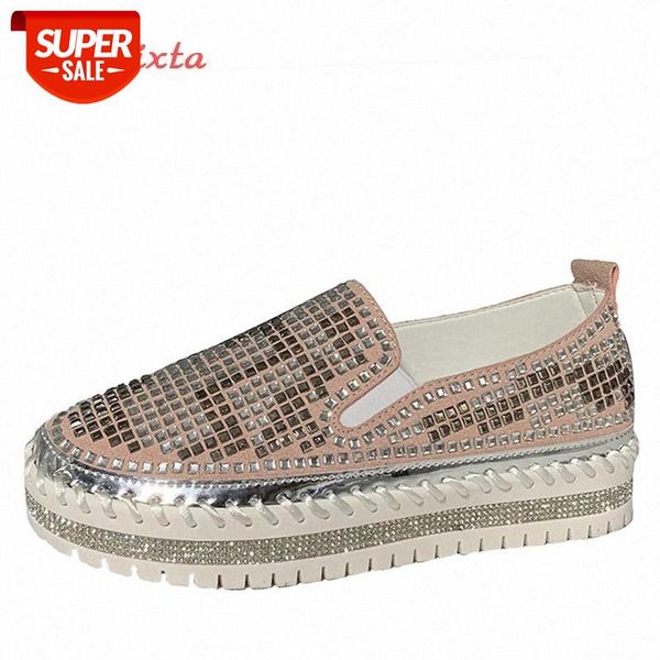 

aphixta 5cm heels leather revits flats shoes women fashion bling loafers couple platform shoes woman flat with students flats #hd8o