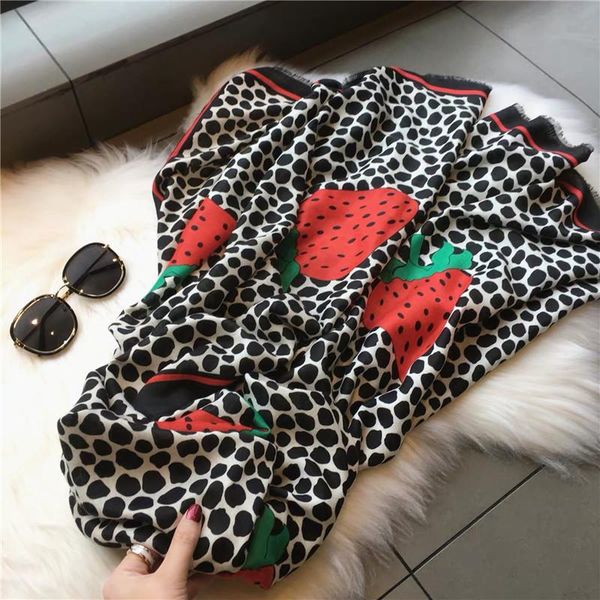 

silk scarves autumn winter women fashion strawberry print scarf lady beach silk cotton shawl popular headcloth, Blue;gray