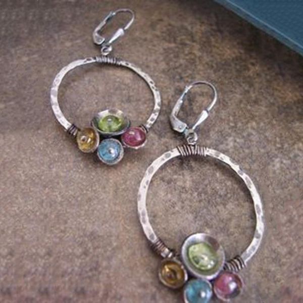

vintage rainbow big hollow circle hanging dangle earrings ethnic tribal earrings 2021 exaggerated jewelry aretes de mujer, Silver