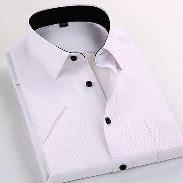 

men's summer style brand men short sleeve business shirts solid color formal shirt for work wear, White;black