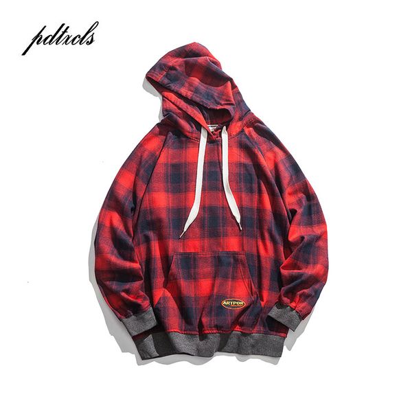 

japanse stijl vintage fashion brand borduren brief trui mannen hooded sweatshirt hip hop herfst casual plaid mannelijke hoodies, Black;white