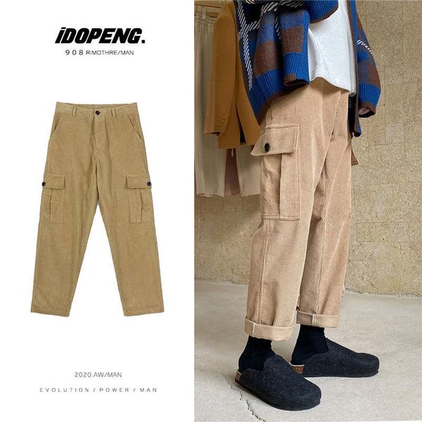 

neploha man thickened corduroy casual pants 2020 winter new japanese style trousers casual oversize man long cargo pants, Black