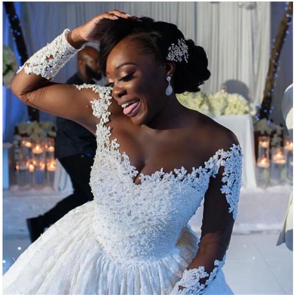 

2021 new white african plus size frizzy dress ball sleeves wedding gowns 9j6g