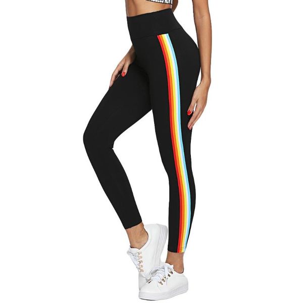 

women pants side rainbow print female elastic waist wide waistband stripe side leggings stretch pencil pants warm leggings #y10, White;red