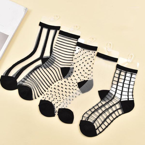 

socks & hosiery summer female short thin fashion transparent silk girl ankle sox for ladies women's sock1, Black;white