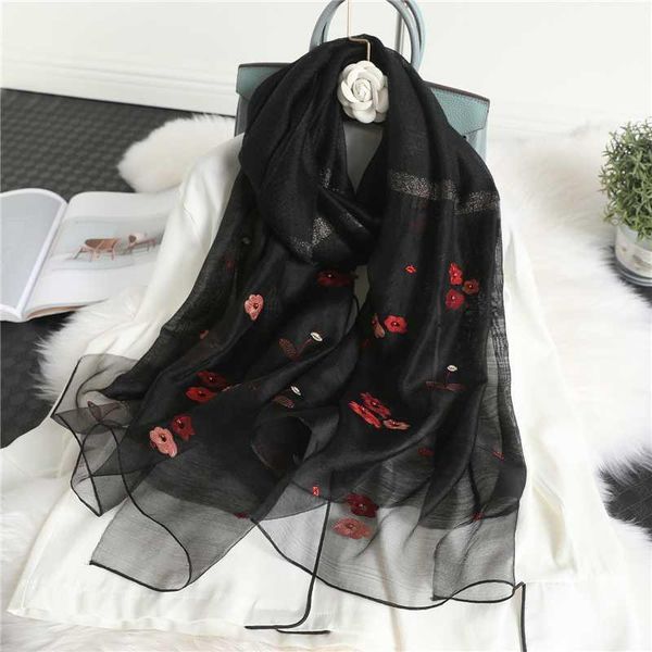 

scarves women real silk wool scarf floral embroidery winter shawls hijab wraps female foulard bandana headban stoles1, Blue;gray