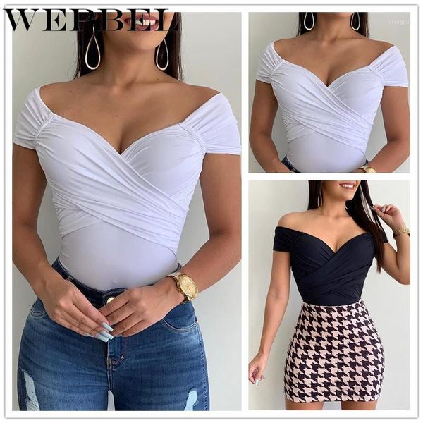

wepbel fashion playsuit for women short sleeve v neck overalls romper cross ruched slim fit jumpsuit1, Black;white