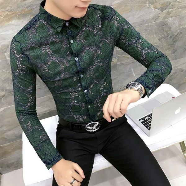 

quality korean lace shirt men fashion 2018 spring men's social shirts night club slim fit long sleeve singer shirts casual men1, White;black