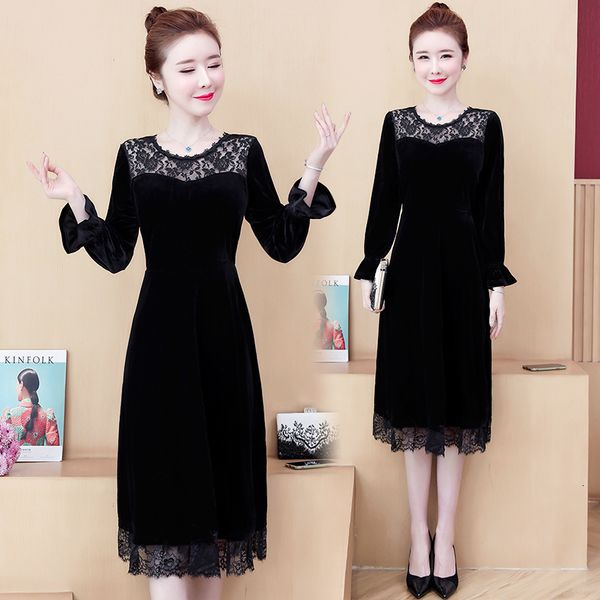 

womens long-sleeve velvet lace plus size fat woman wear thin casual party sweaters dress up vmok, Black;gray