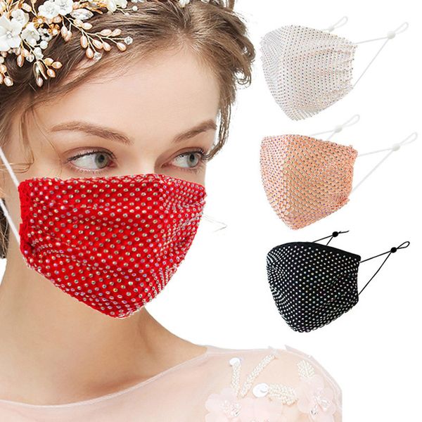 

fashion bling diamond face mask for women dustproof sun personality masks reusable washable rhinestone hollow out mask