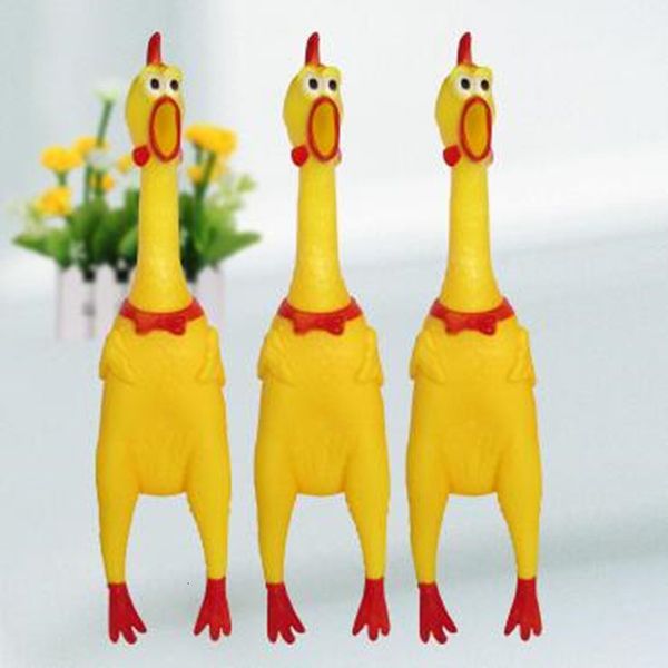 

factory price chicken 17*4cm children toys the fun scream rubber yellow small pet squeaky chew toy sale