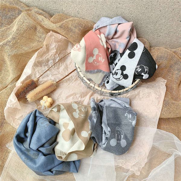 

korean children's scarf cute cartoon color matching autumn winter new cashmere like warm shawl for boys and girls, Red;brown