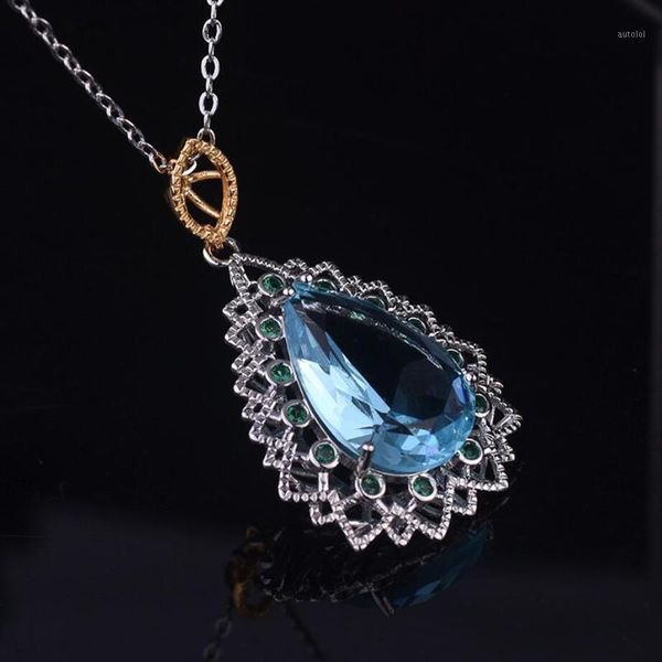 

exquisite 925 sterling silver necklaces women jewelry fine crystal sea blue water droplets green zircon necklace birthday gifts1
