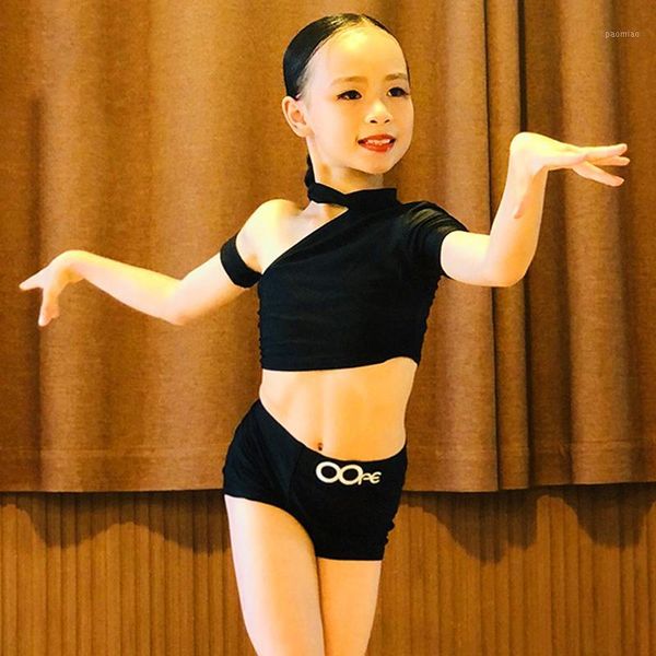 

girl's latin dance pant black practice suit summer children american clothing special design costume for teens samba 41891, Black;red
