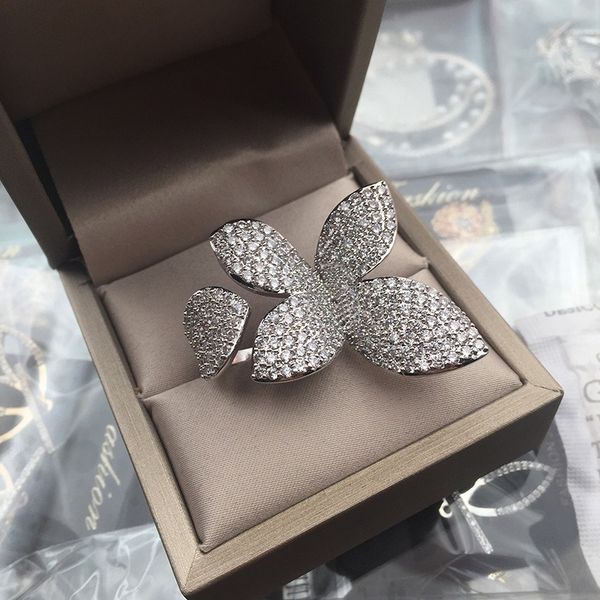 

merry christmas to youcustom new style banquet simple and luxurious atmosphere zircon butterfly ring full of drill opening adjustable ring, Silver
