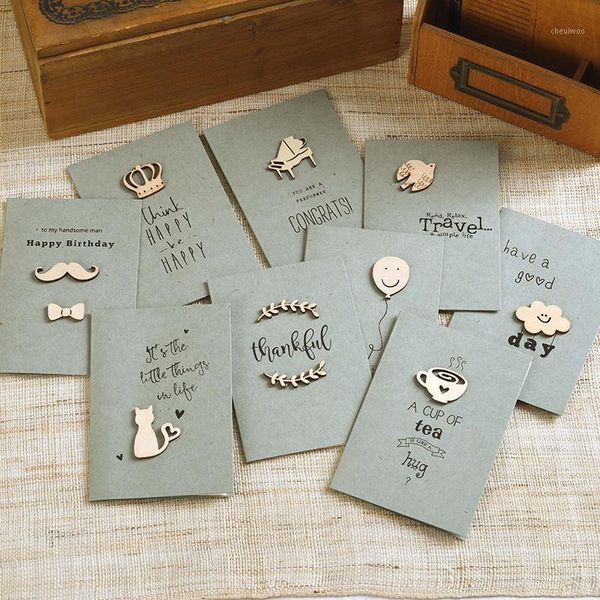 

10sets woodcarving mini vintage blessing greeting card birthday card universal thank you1