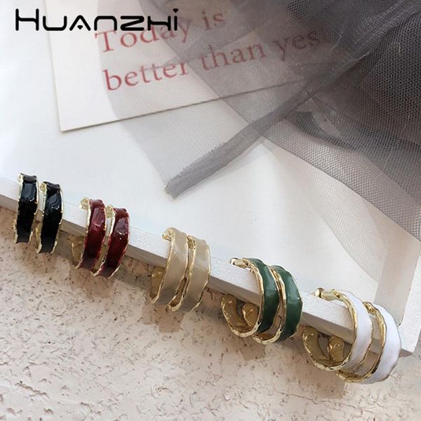 

hoop & huggie huanzhi 2021 vintage chic unique drop glaze colorful metal elegant s925 earrings for women girl wedding daily, Golden;silver