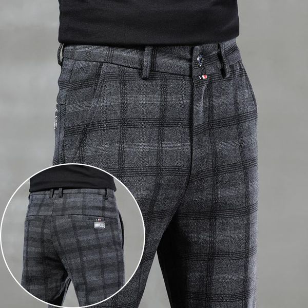 

2021 men's stretch stripe casual pants mens four seasons business trousers men's straight harem pants trousers, Black