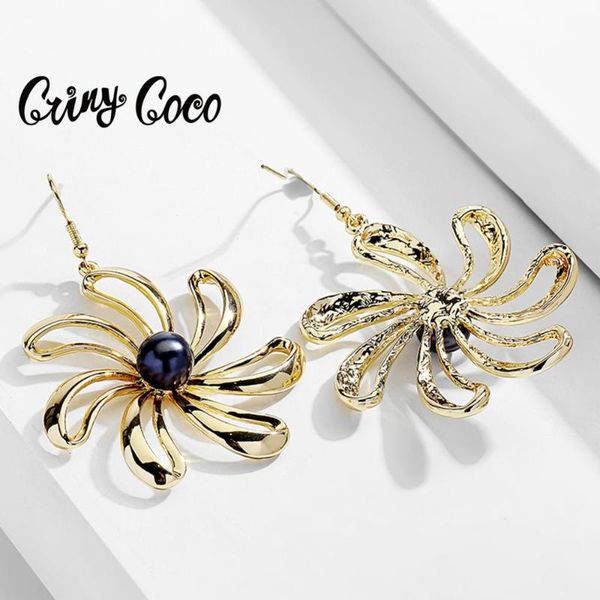 

dangle & chandelier cring coco fashion sun flower drop earrings trendy gold color wedding statement jewelry earring valentine's day gif, Silver