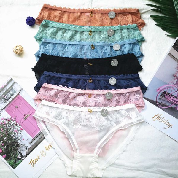 

lace underwear women's traceless transparent jacquard briefs comfortable and breathable cotton crotch briefs, Black;pink