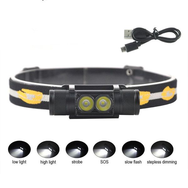 

d10 d25 2000lumens xm-l2 led mini headlamp 6-mode usb rechargeable headlight bicycle flashlight