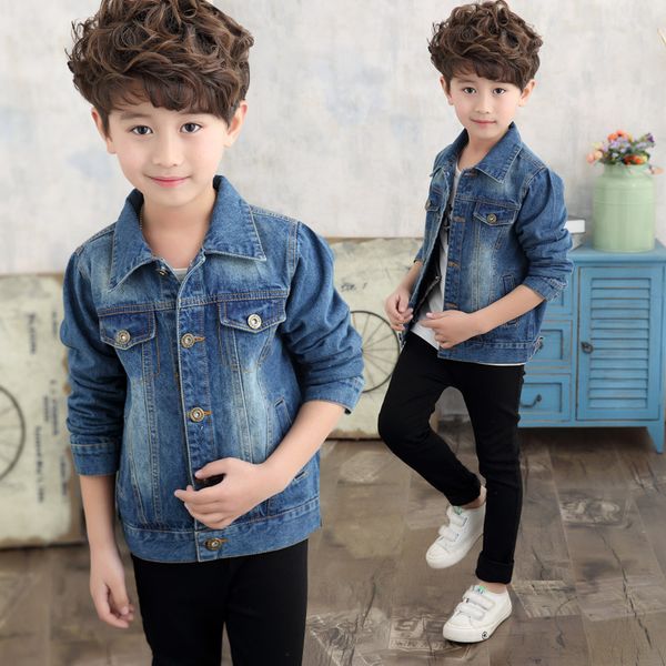 

3-14y children denim jackets coats for girls casual spring fall boys clothes kids jeans jacket baby solid color cowbow outerwear 201118, Blue;gray