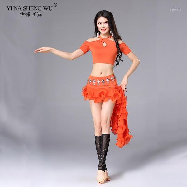 

women fashion bellydance practice clothes off-shoulder professional belly dance oriental costume set skirt split1, Black;red