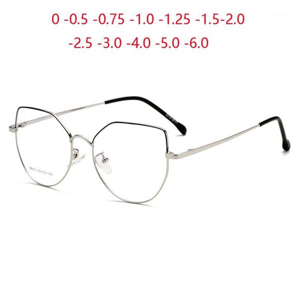 

stainless steel cat eye optical glasses women metal anti blue light prescription eyeglasses female sph 0 -0.5 -0.75 -1.0 to -4.01, White;black